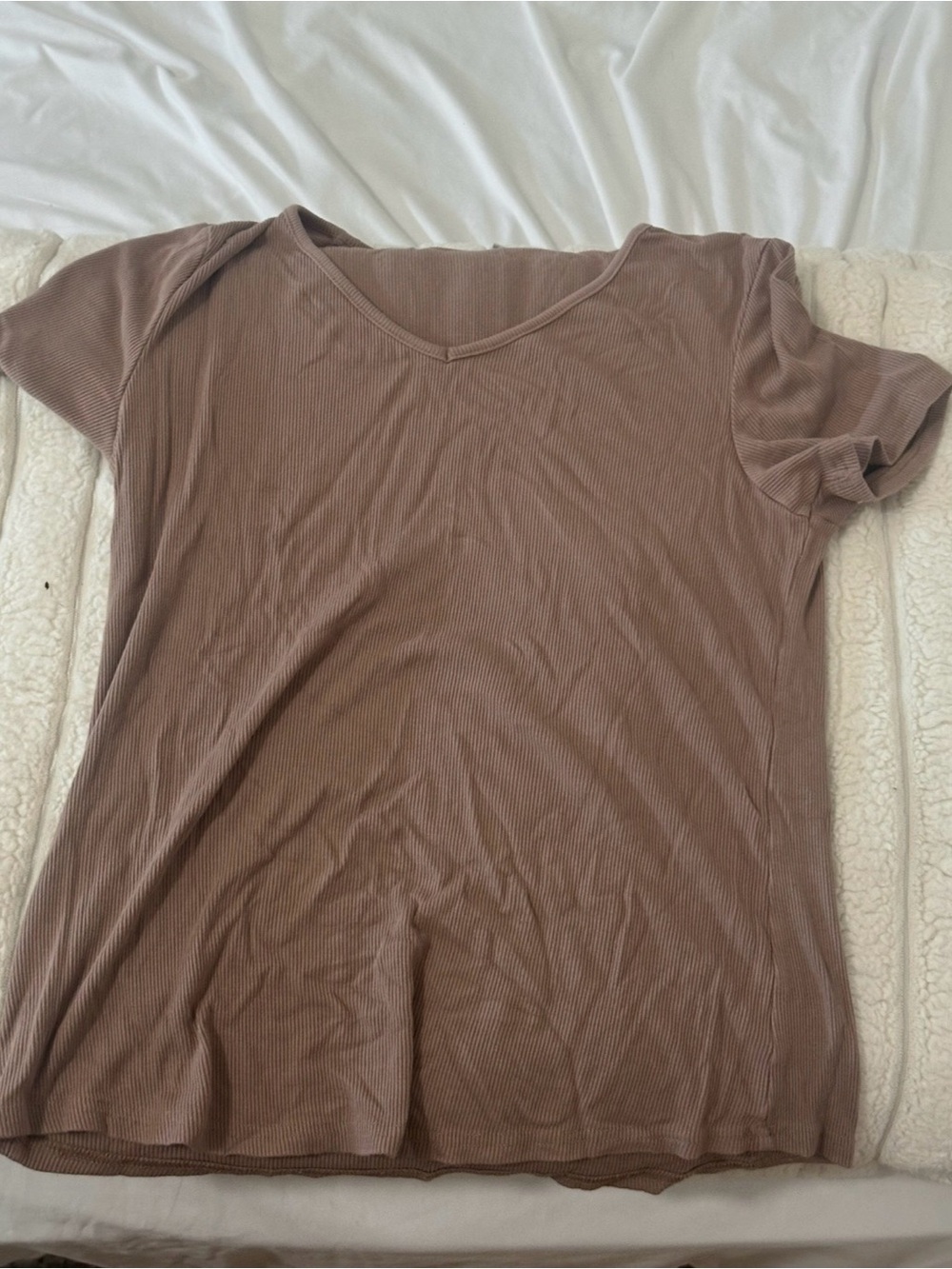 Classic V-Neck Short Sleeve Top - Brown